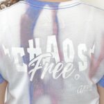 Back of Chaos Free blue tie dye t-shirt